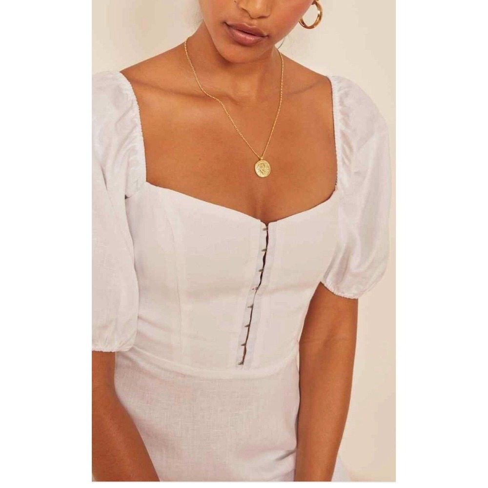 Reformation Puff Sleeve Linen Mini Dress White Womens Size 0 - Picture 7 of 10
